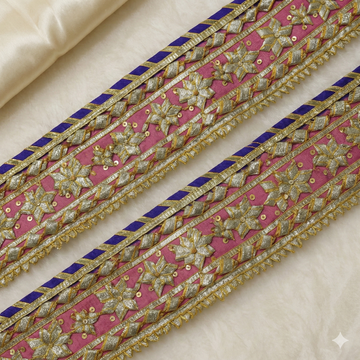 Royal Pink & Gold Zari Floral Gota Lace