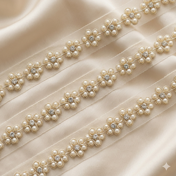 Pearl Floral Handcrafted Lace Trim Border