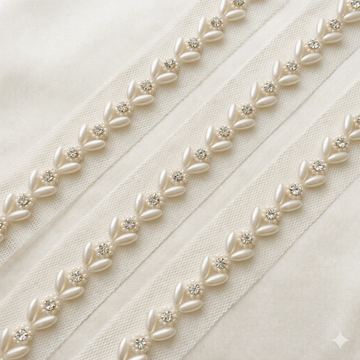 Pearl and Stone Designer Lace Trim Border