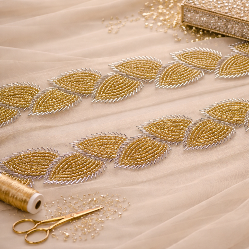 Leaf Shaped Cutdana Handwork Trim