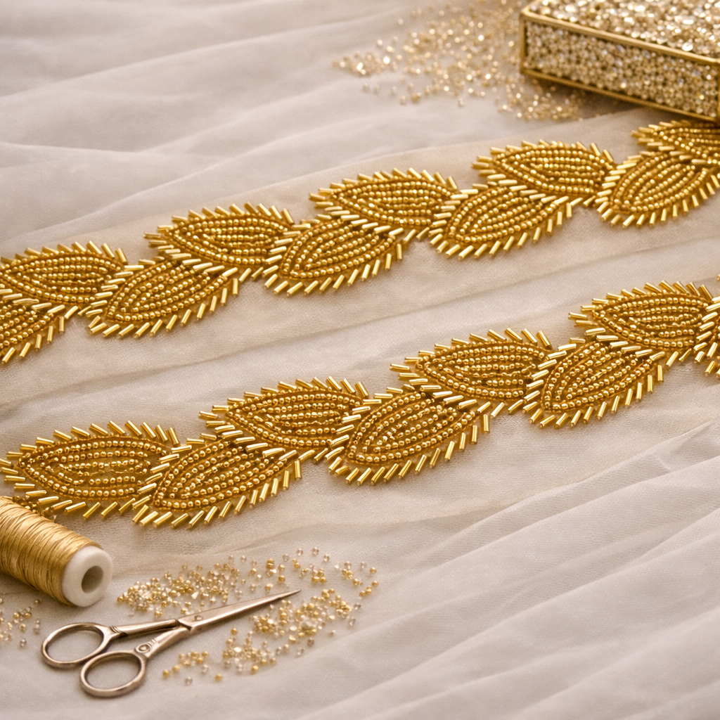 Leaf Shaped Cutdana Handwork Trim