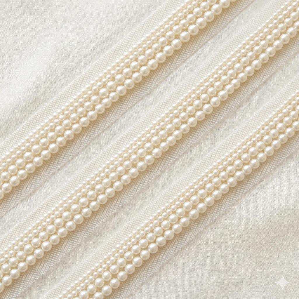 Handcrafted Pearl Embellished Lace Trim Border