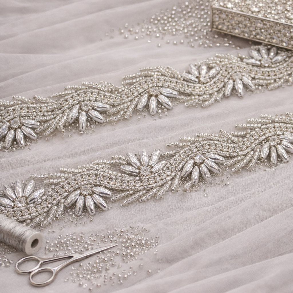 Beads & Stone Embellished Handwork Lace