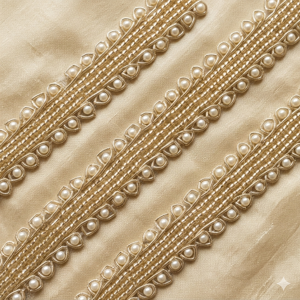 Handcrafted Pearl Edged Designer Lace Trim Border