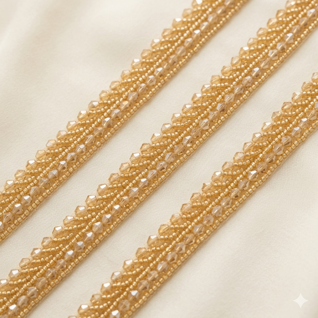 Handcrafted Beaded Designer Lace Trim Border