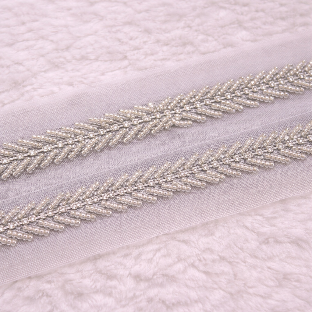 Silver Leaf Pattern Beaded Lace