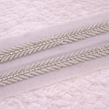 Silver Leaf Pattern Beaded Lace