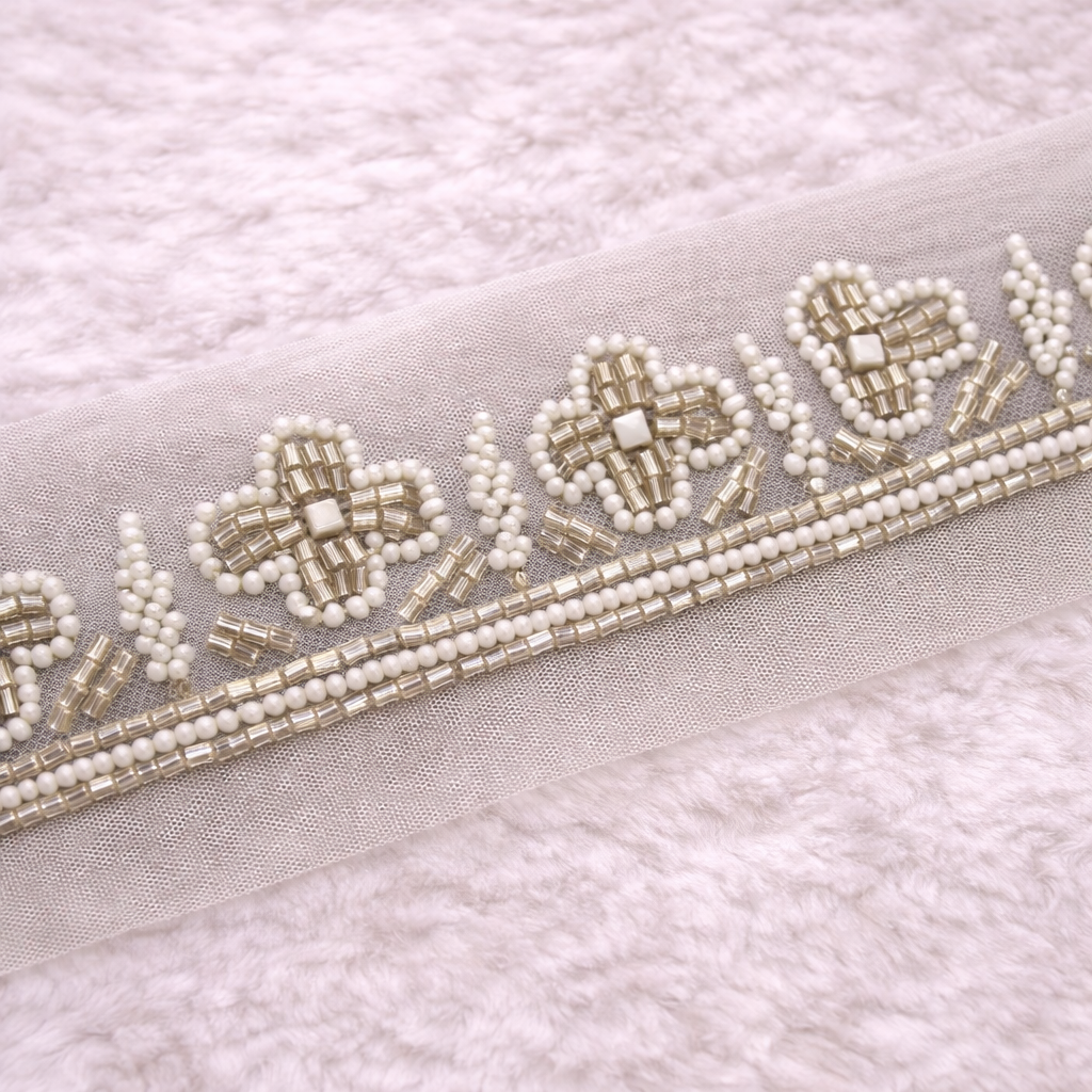 Ivory Floral Bead & Bugle Lace