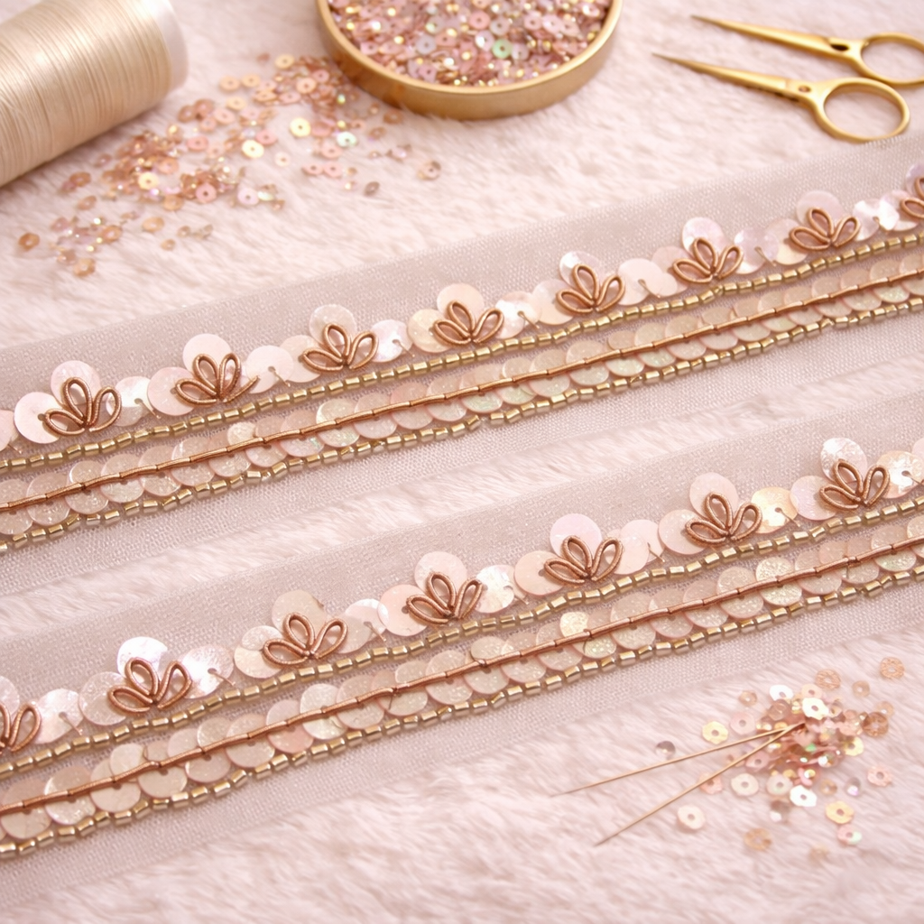 Peach Floral Bead Lace