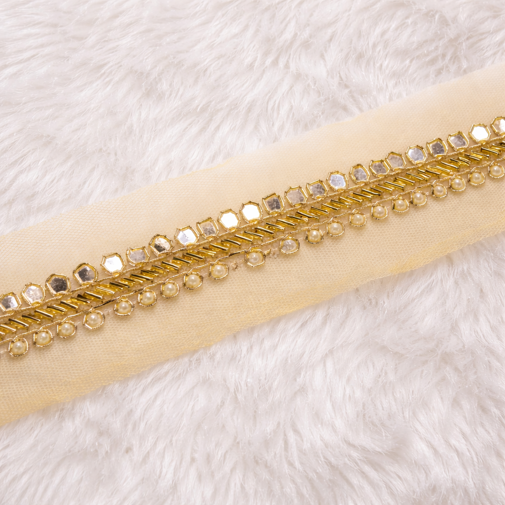 Hand Embroidered Mirror Pearl Lace