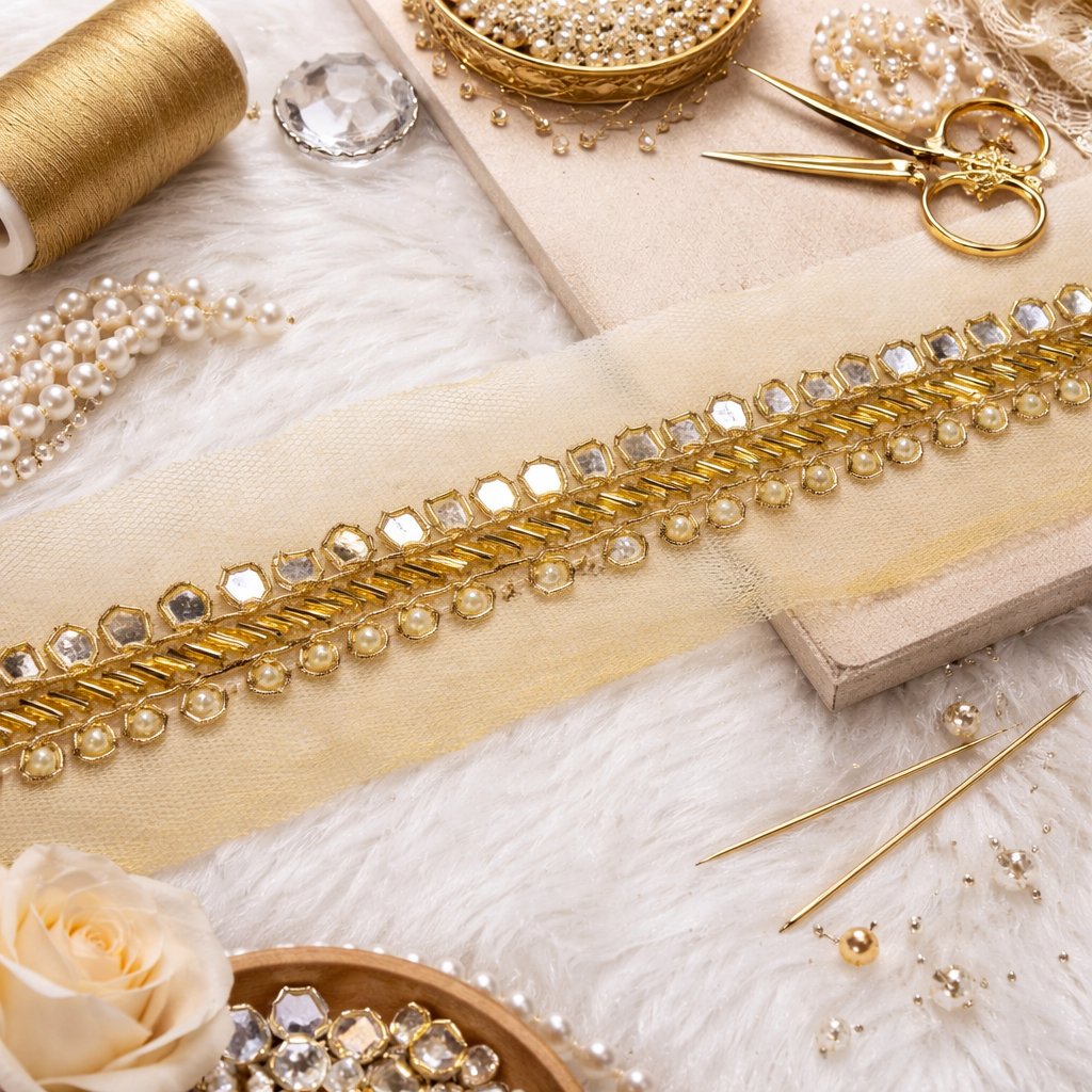 Hand Embroidered Mirror Pearl Lace