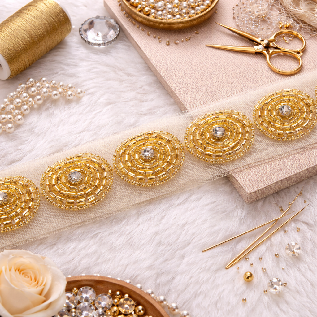 Hand Beaded Circular Motif Lace