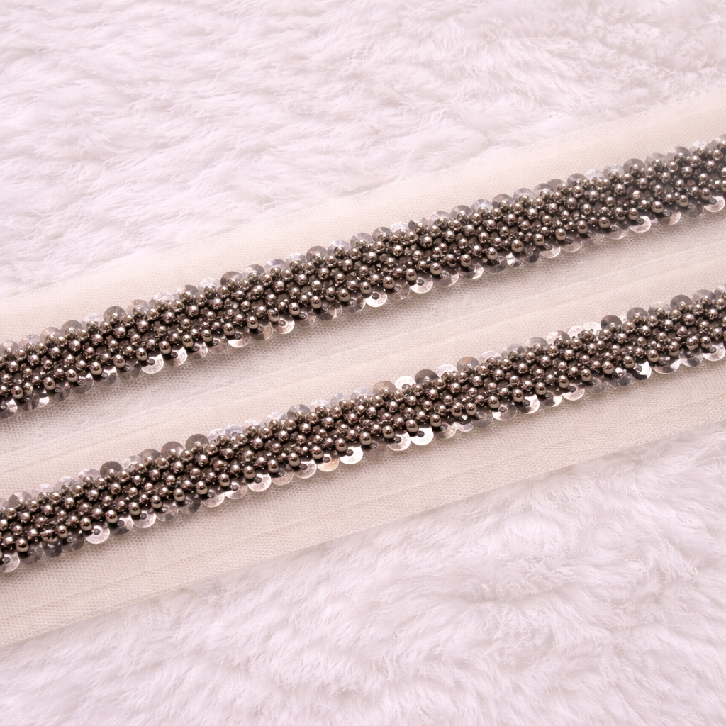 Antique Silver Beaded Sequin Trim