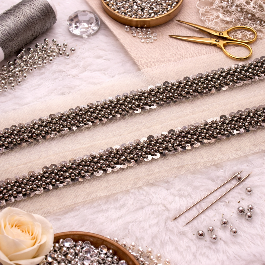 Antique Silver Beaded Sequin Trim