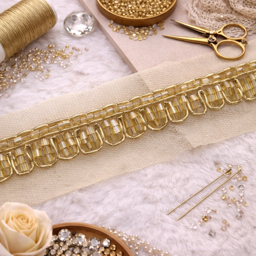 Gold Bead & Square Stone Lace
