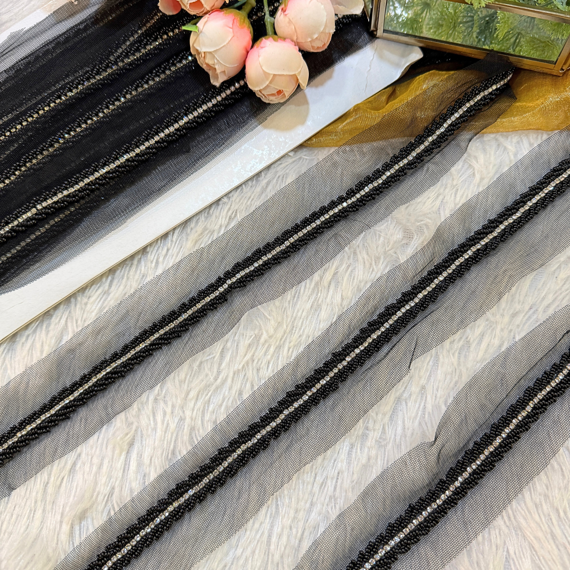 Black Embellished Handwork Lace