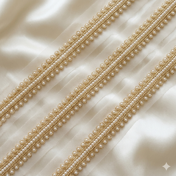 Pearl Embellished Designer Lace Trim Border