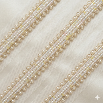 Handcrafted Pearl and Multicolor Beaded Lace Trim Border
