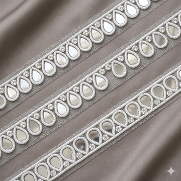 Mirror and Stone Designer Lace Trim Border