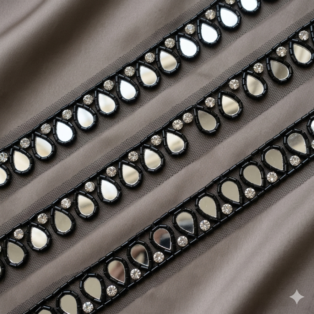 Mirror and Stone Designer Lace Trim Border