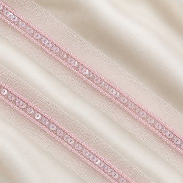 Pink Beads and Sequin Embellished Net Lace Trim