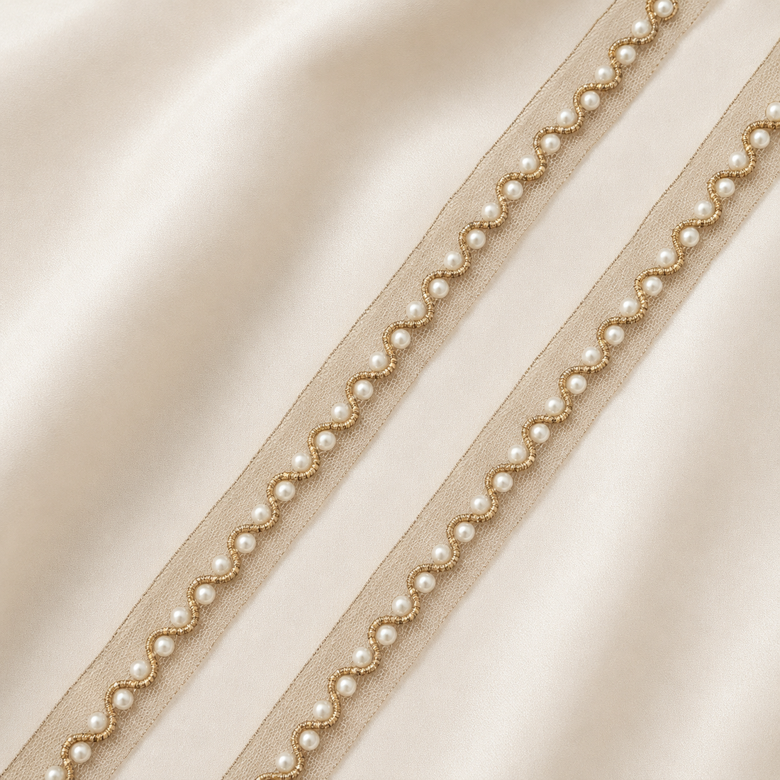 Wavy Pearl Embroidered Net Lace Border