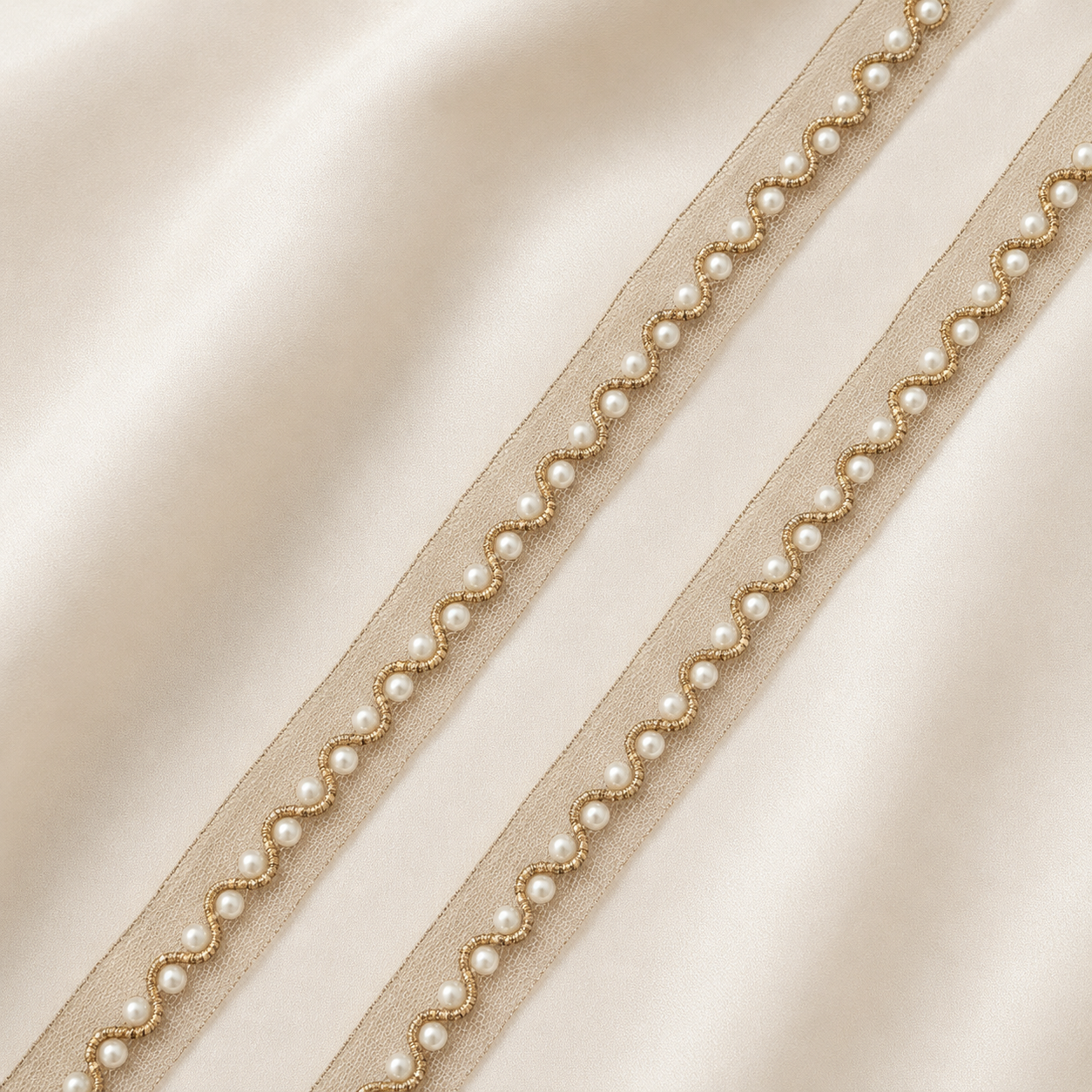Wavy Pearl Embroidered Net Lace Border