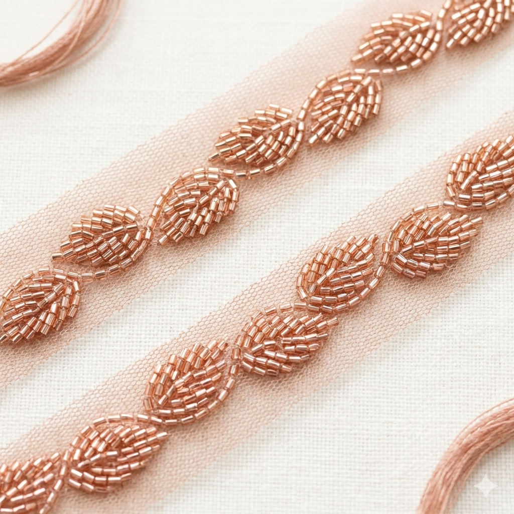 Leaf Elegance: Handcrafted Cutdana Lace