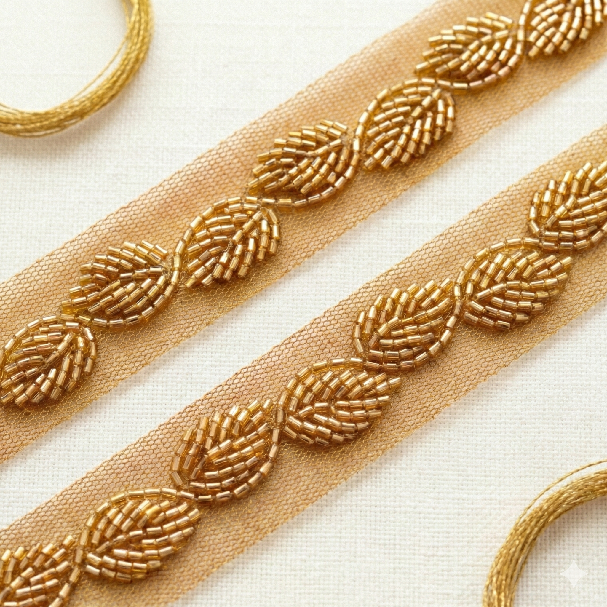 Leaf Elegance: Handcrafted Cutdana Lace