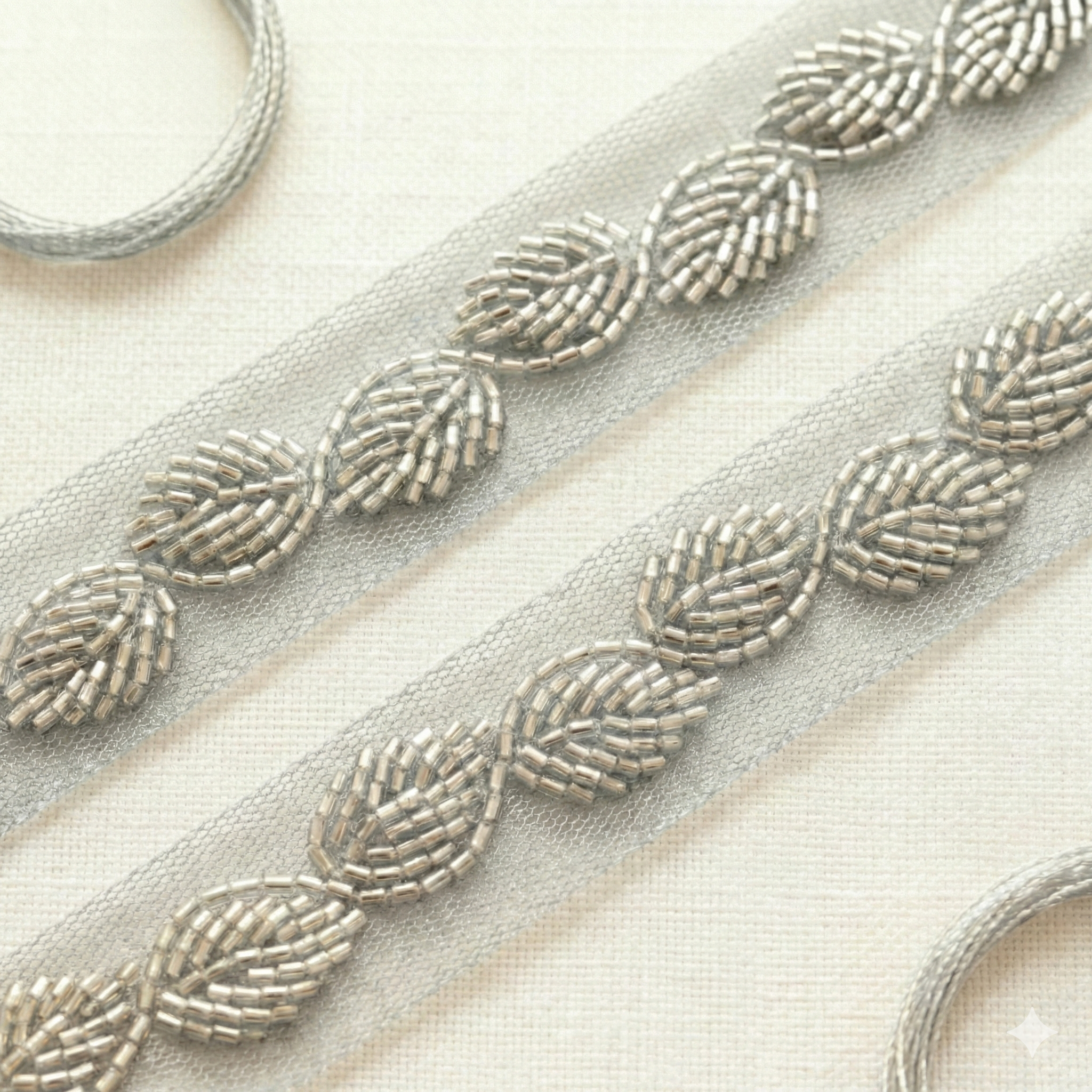 Leaf Elegance: Handcrafted Cutdana Lace