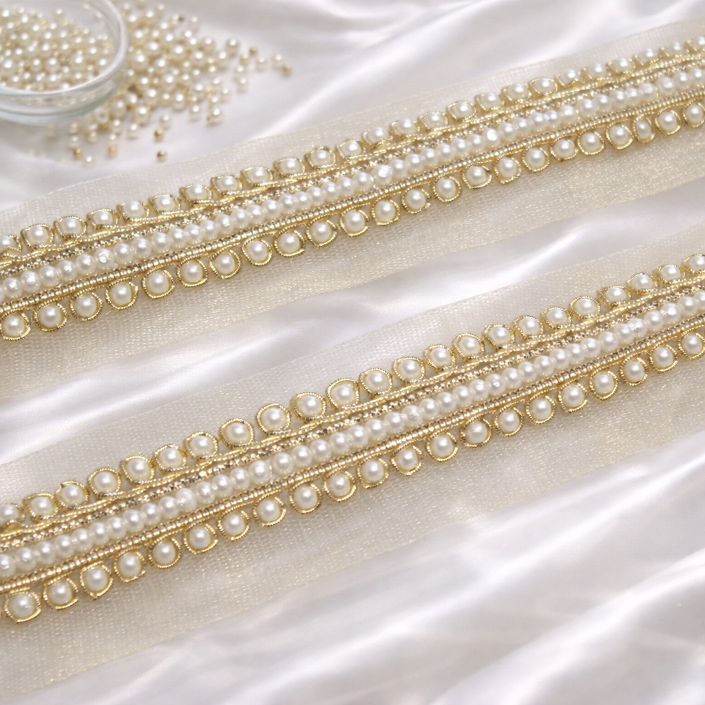 Light Gold Pearl Embellished Handcrafted Trim
