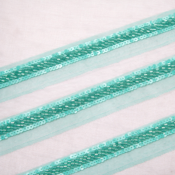 Sea Green Cutdana and Sequin Embellished Handwork Trim