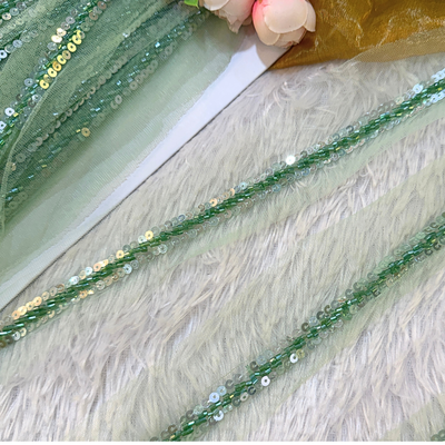 Sea Green Cutdana and Sequin Embellished Handwork Trim hover image