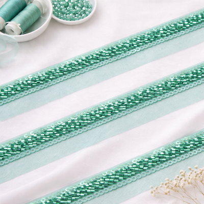 Sea Green Cutdana and Sequin Embellished Handwork Trim