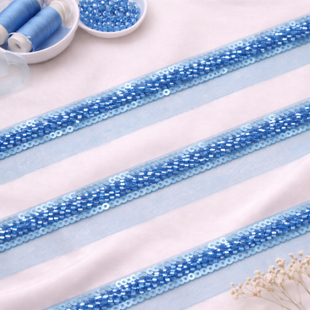 Cutdana and Sequin Embellished Handwork Trim