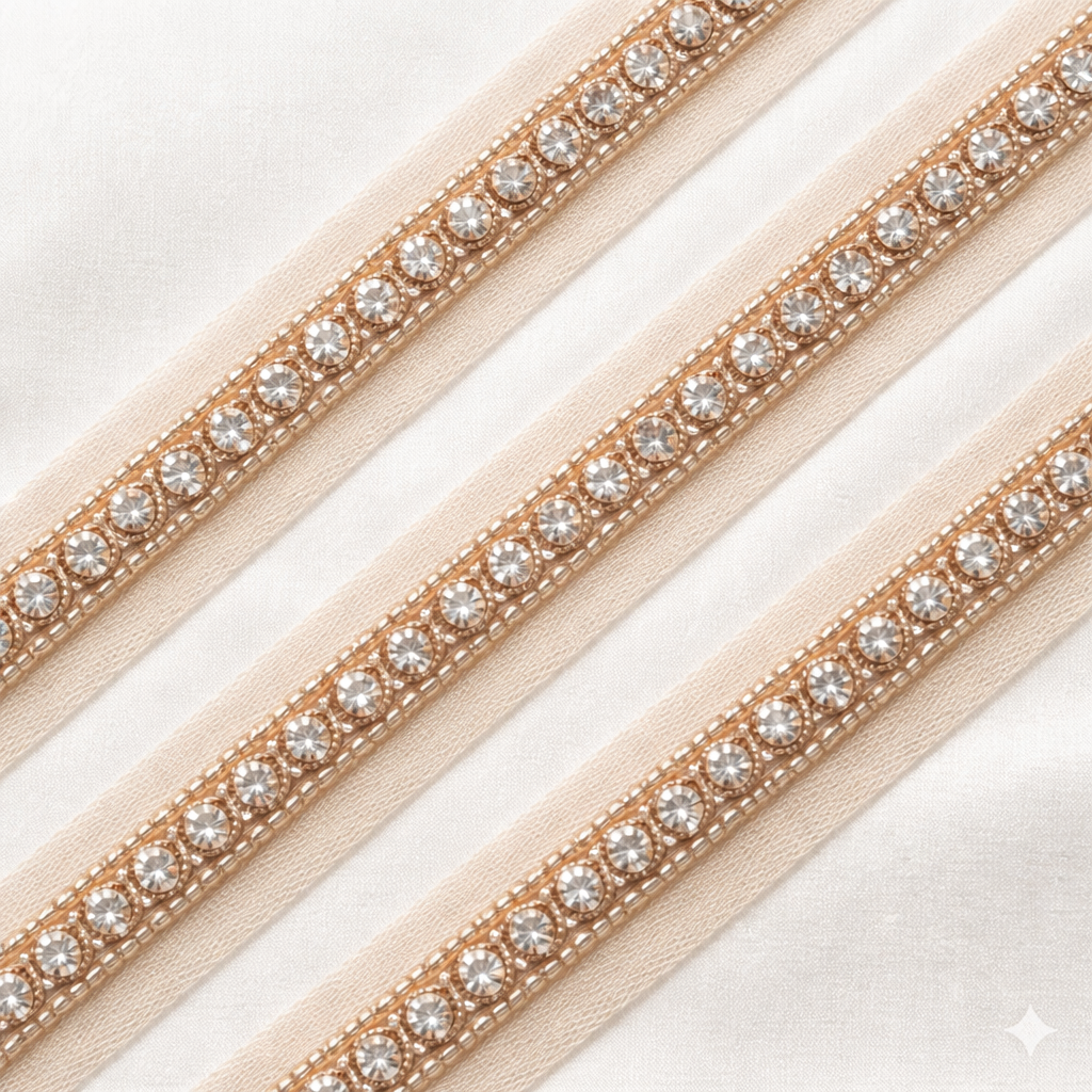 Handcrafted Stone Embellished Lace Trim Border