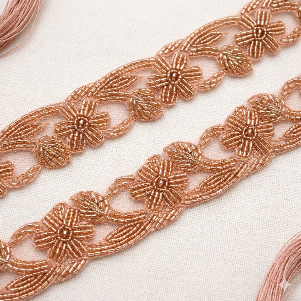 Rose Gold and Floral Cutdana Lace