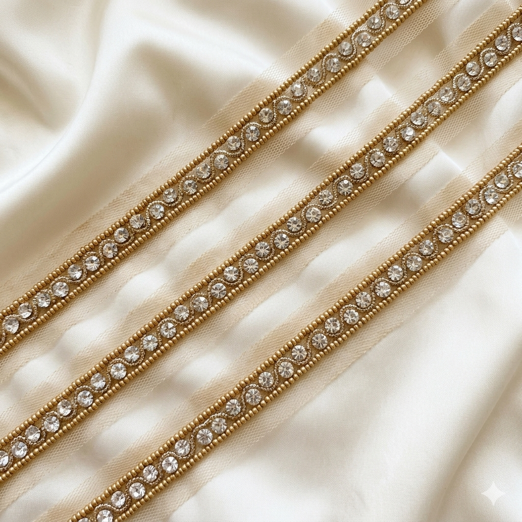 Handcrafted Stone Embellished Lace Trim Border