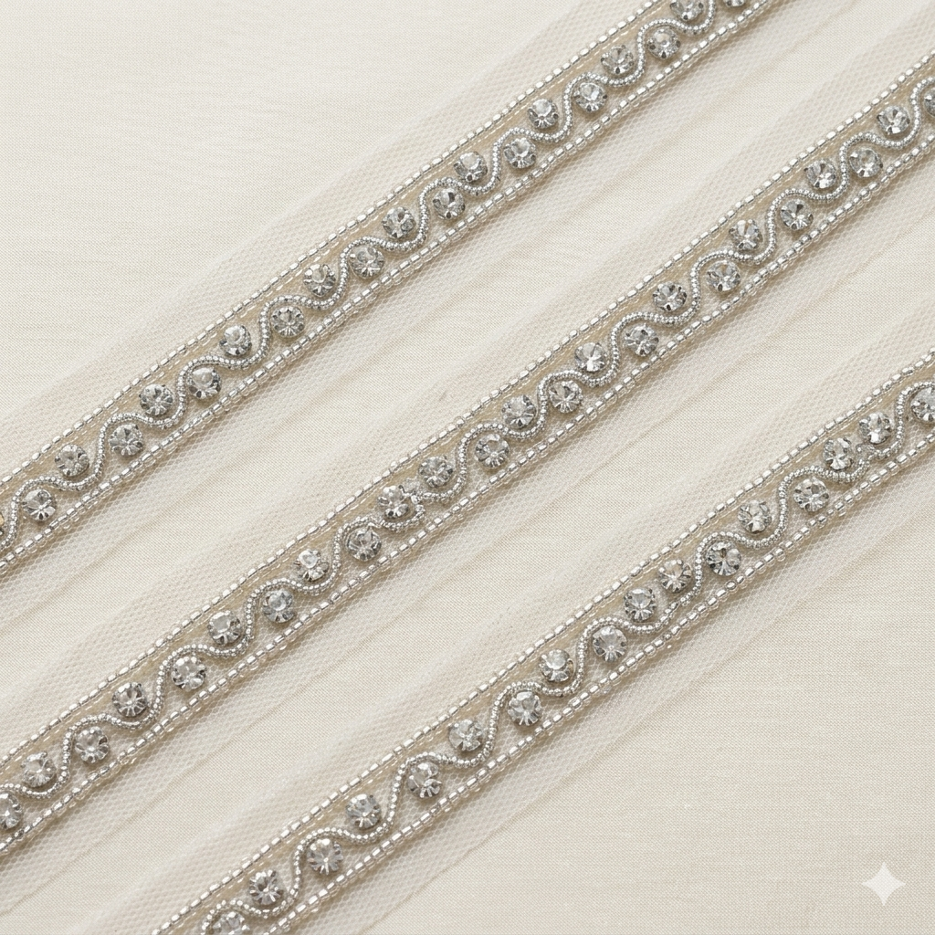 Handcrafted Stone Embellished Lace Trim Border