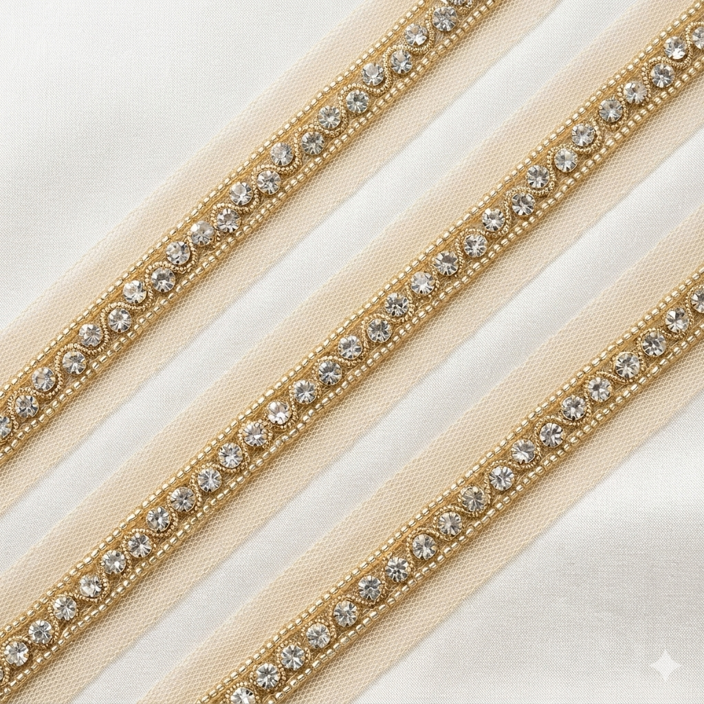Handcrafted Stone Embellished Lace Trim Border