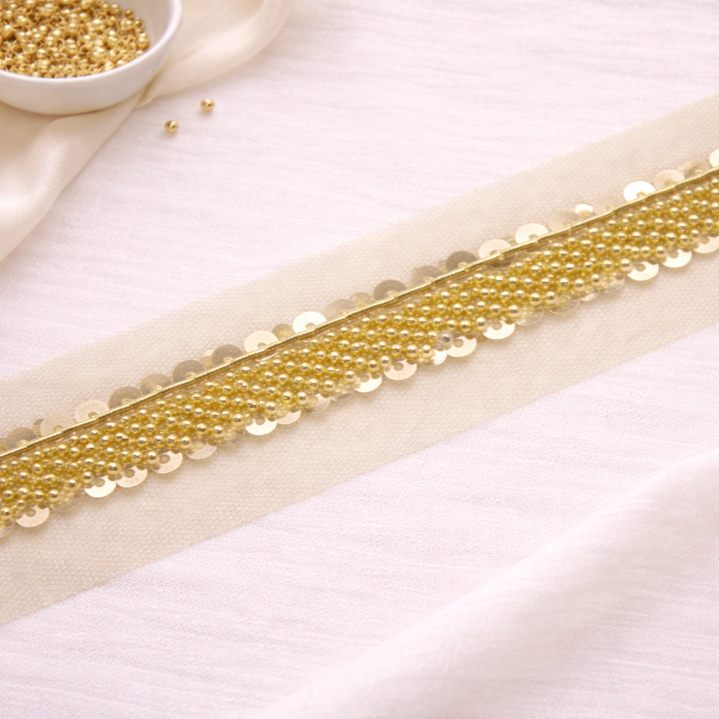 Light Gold Twinkling Beads Handcrafted Trim