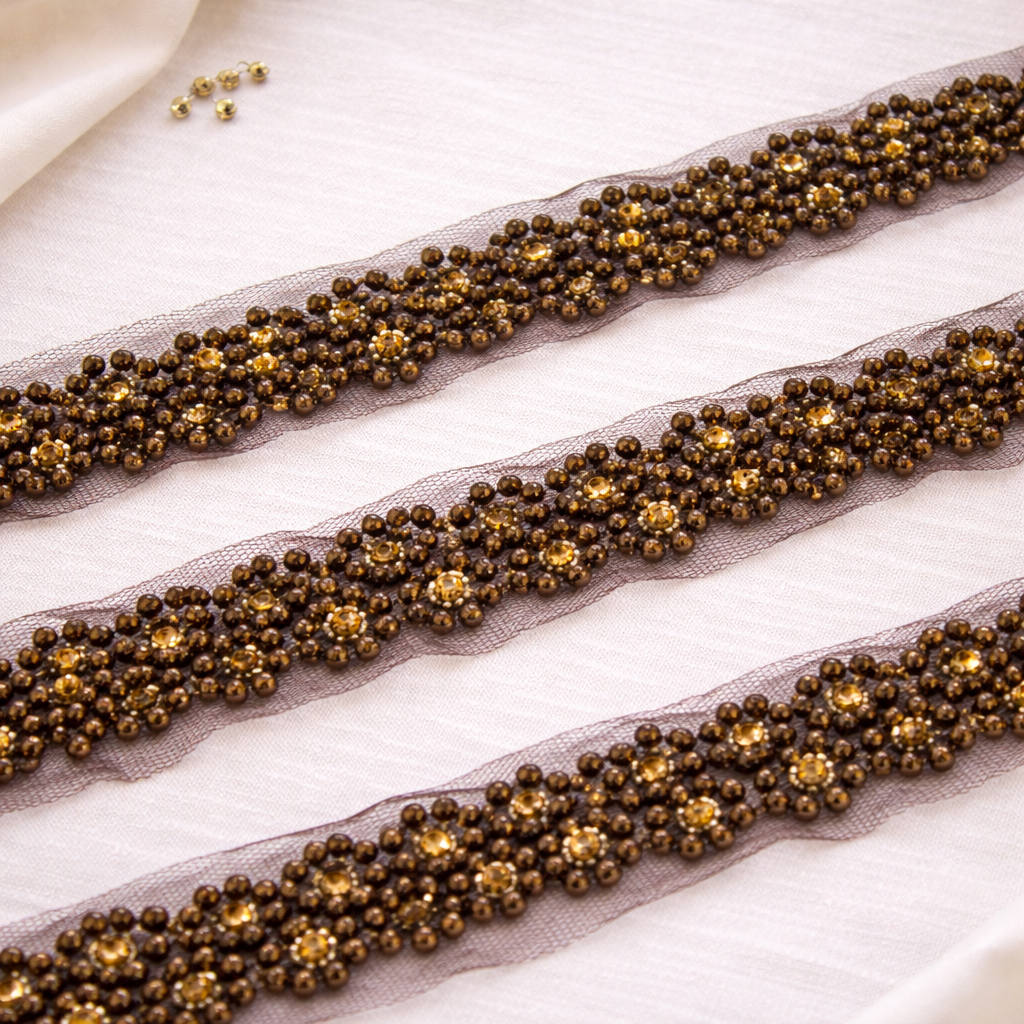 Antique Twinkling Beads Handwork Lace Border