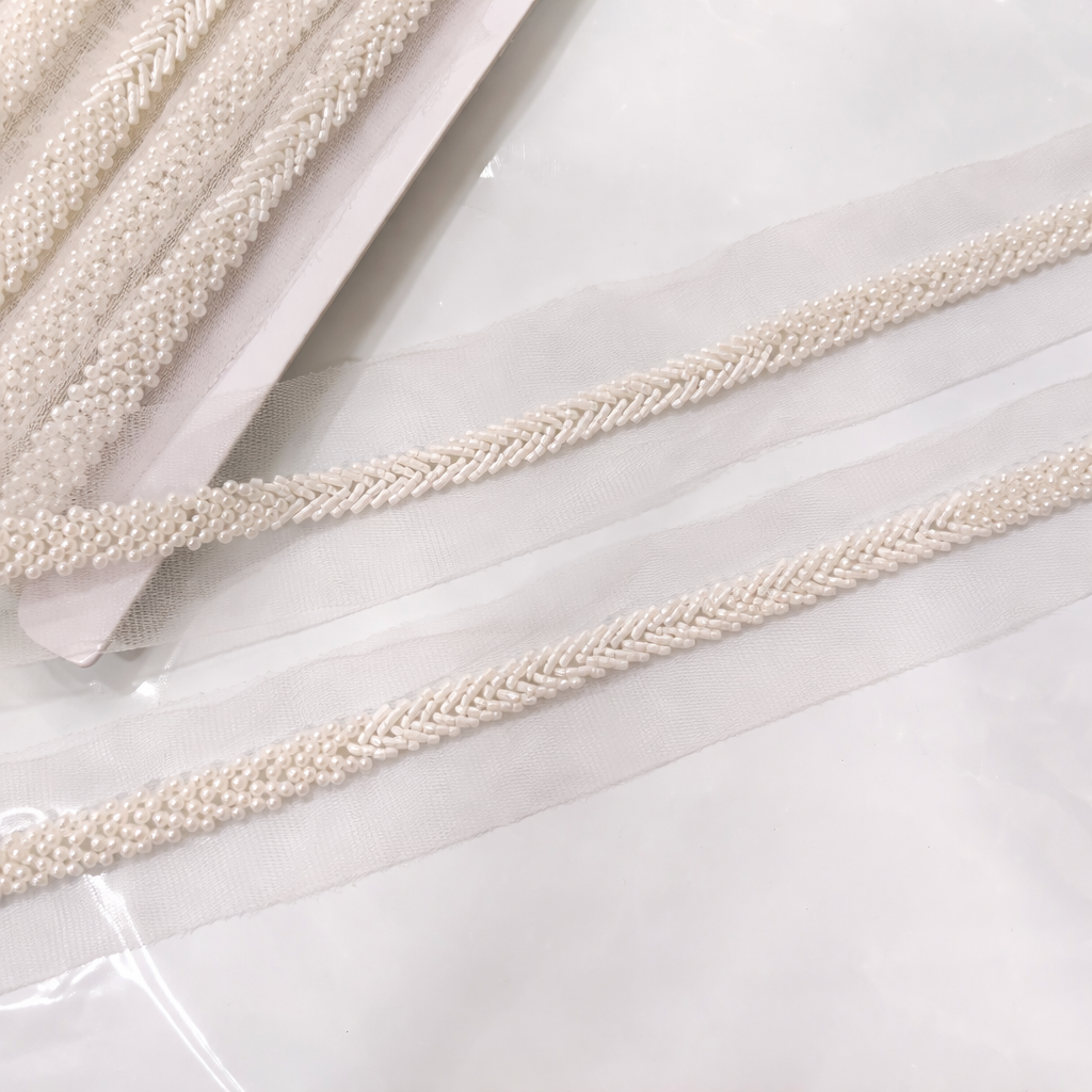White Twinkling Beads Handcrafted Trim