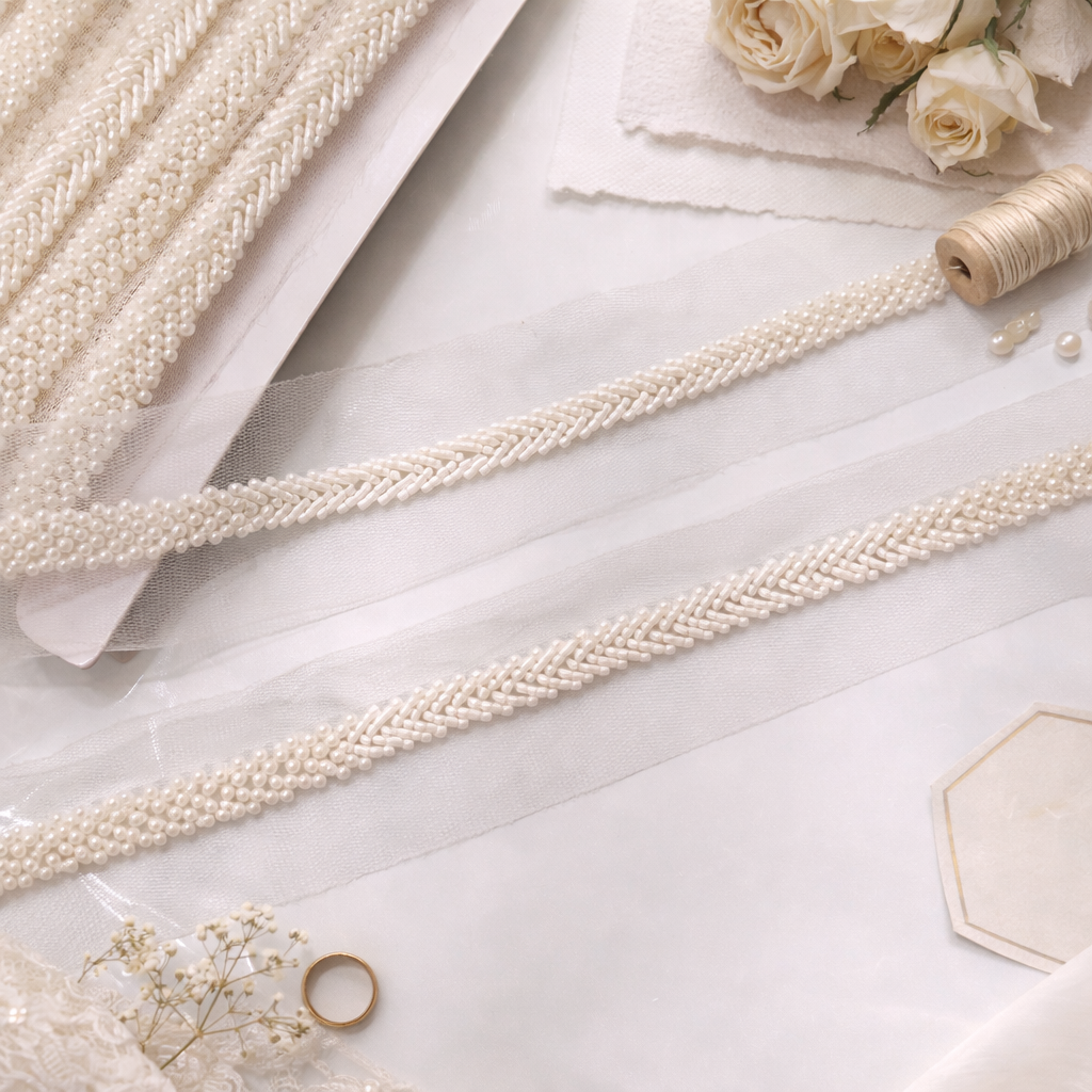 White Twinkling Beads Handcrafted Trim