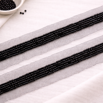 Black Twinkling Beads Handwork Lace Border