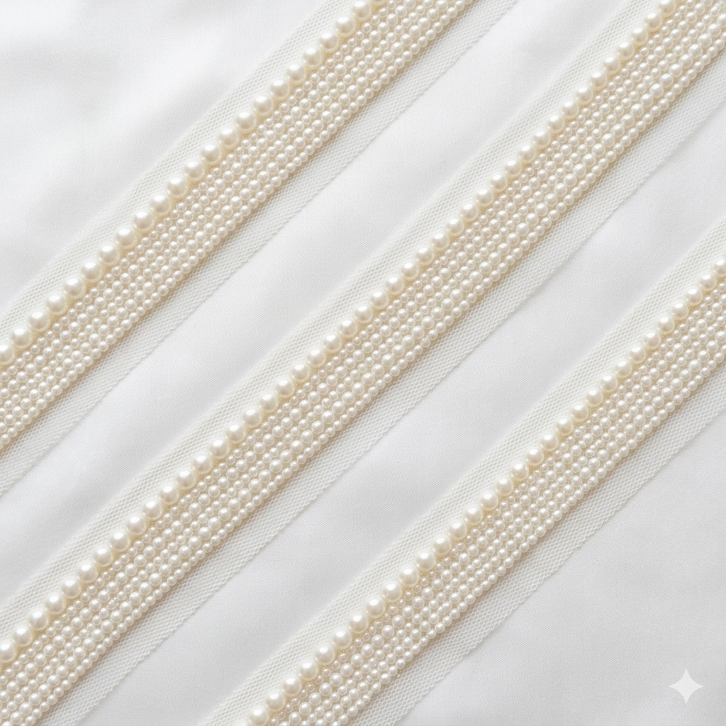 Handcrafted Pearl Lace Trim Border for Bridal and Designer Wear