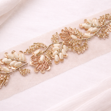 White & Rose Gold Embellished Handcrafted Lace