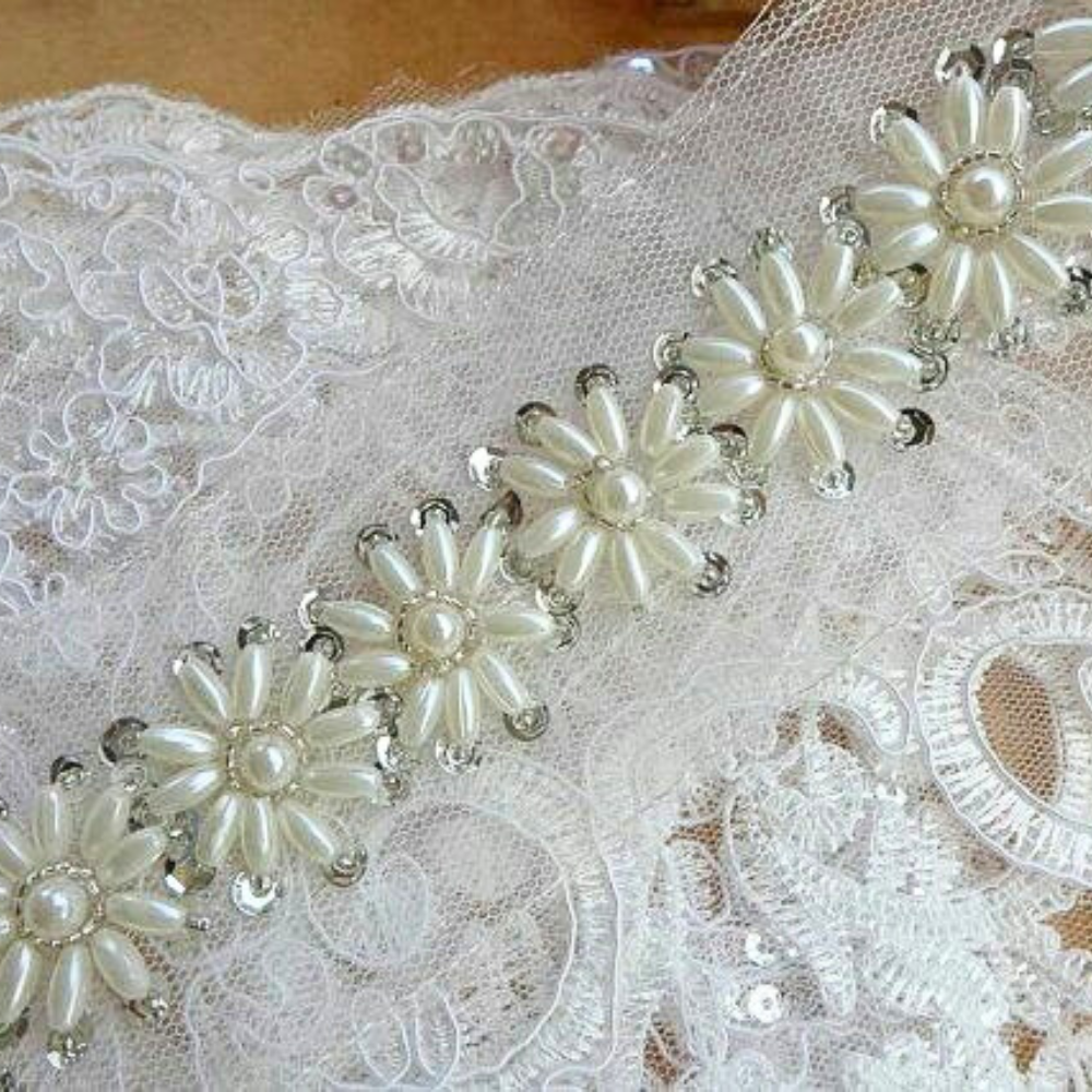 White Floral Embellished Handcrafted Trim