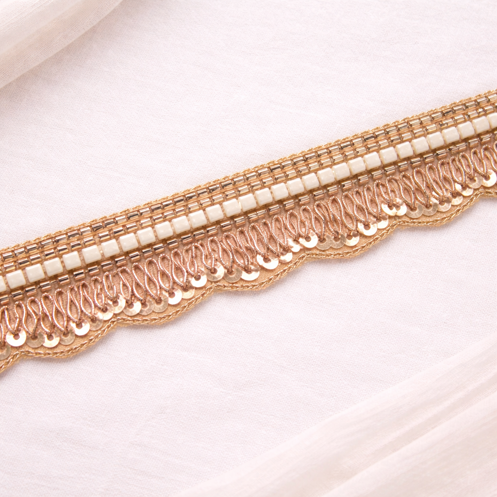 Rose Gold and White Stone Embellished Handwork Trim