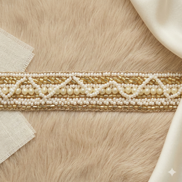 Classic Pearl & Bugle Bead Hand Embroidered Lace